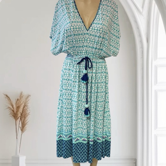 Cabana life Blue and White Patterned Midi Dress - Picture 2 of 10